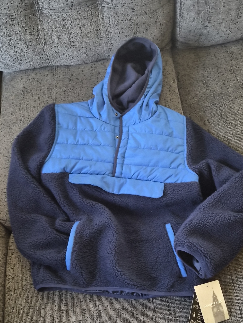 London Fog Navy and Light Blue Hooded Puffer-Fleece Jacket